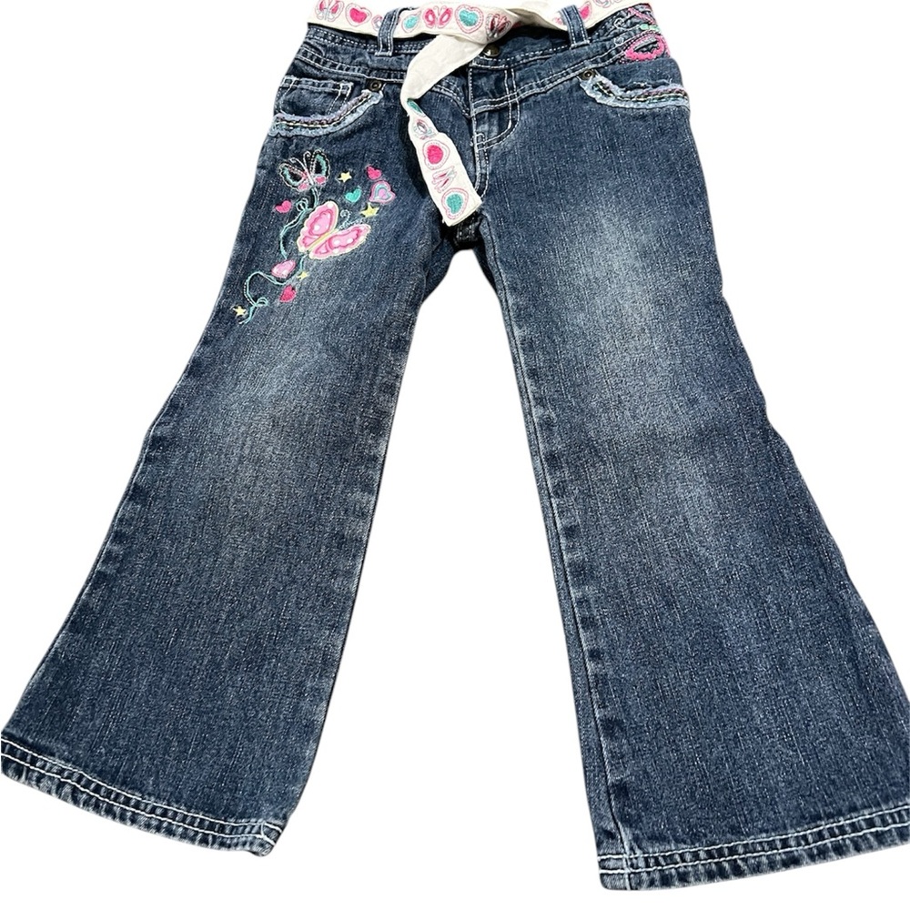 Kids Denim Flare Jeans with Embroidered Butterflies